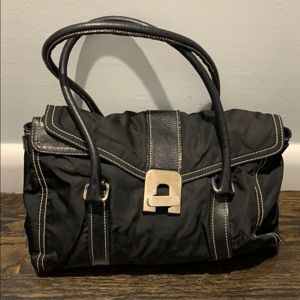 Black Prada nylon and leather bag